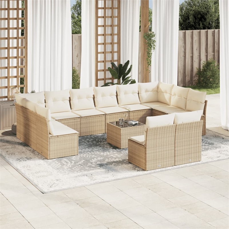 Afuera Living Contemporary Synthetic Poly Rattan 13 Piece Sofa Set in Beige