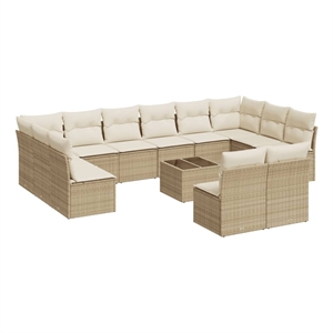 Afuera Living Contemporary Synthetic Poly Rattan 13 Piece Sofa Set in Beige