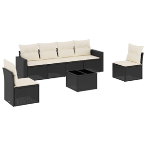 Afuera Living Contemporary Synthetic Poly Rattan 7 Piece  Sofa Set in Black
