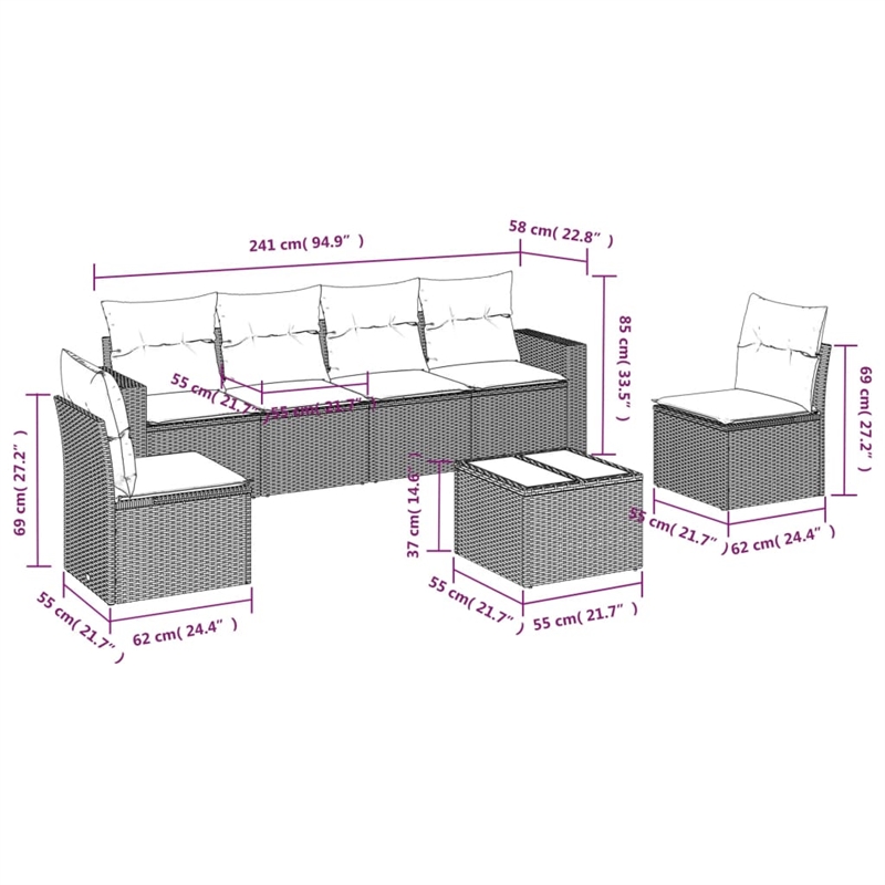 Afuera Living Contemporary 7 Piece Poly Rattan Sofa Set in Gray/Beige