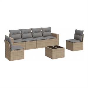 Afuera Living Contemporary 7 Piece Poly Rattan Sofa Set in Gray/Beige