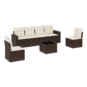 Afuera Living Contemporary 7 Piece Poly Rattan Sofa Set in Brown/Cream