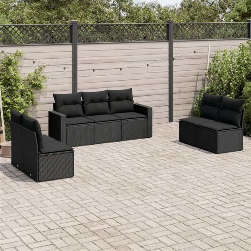 Afuera Living Contemporary 7 Piece Poly Rattan Large Sofa Set in Black