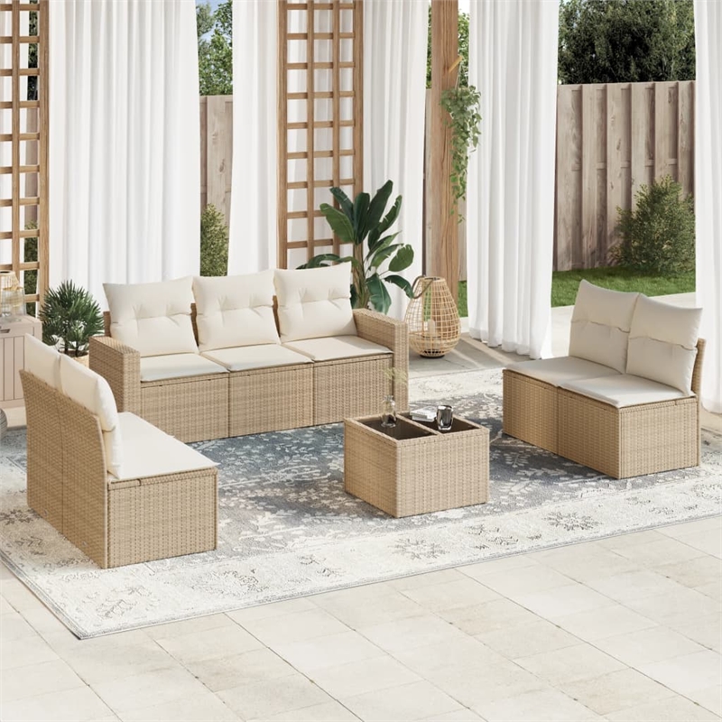 Afuera Living Contemporary Synthetic Poly Rattan 8 Piece  Sofa Set in Beige