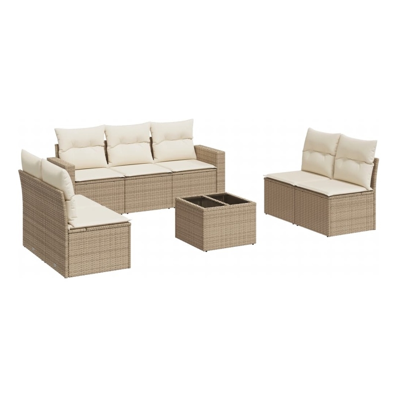 Afuera Living Contemporary Synthetic Poly Rattan 8 Piece  Sofa Set in Beige