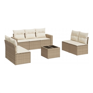 Afuera Living Contemporary Synthetic Poly Rattan 8 Piece  Sofa Set in Beige