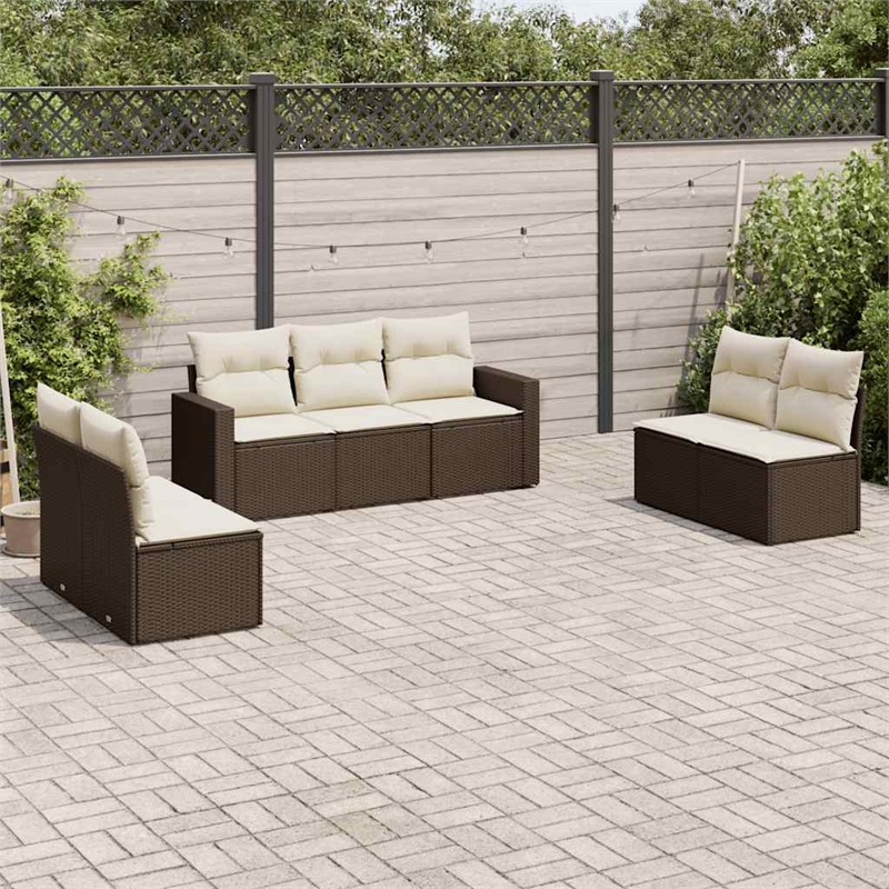 Afuera Living Contemporary 7 Piece Poly Rattan Large Sofa Set in Brown