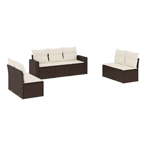 Afuera Living Contemporary 7 Piece Poly Rattan Large Sofa Set in Brown