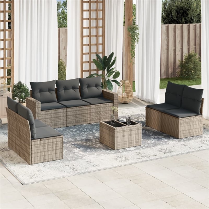 Afuera Living Contemporary 8 Piece Poly Rattan Sofa Set in Gray