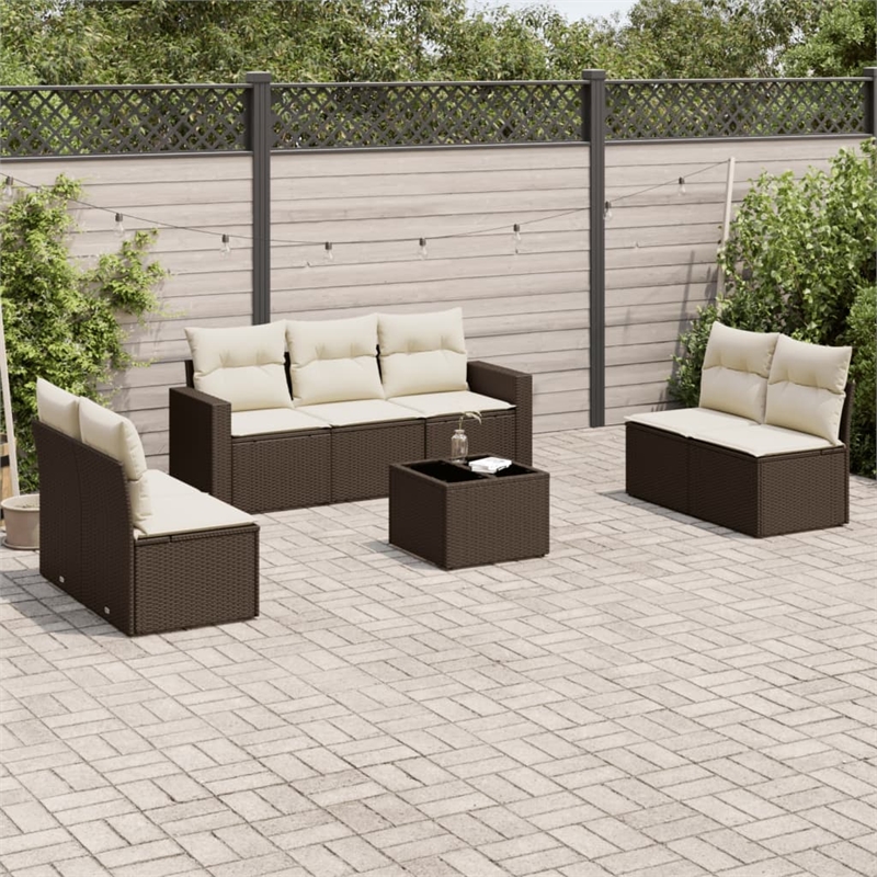 Afuera Living Contemporary 8 Piece Poly Rattan Sofa Set in Brown