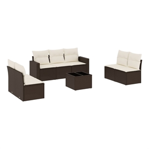 Afuera Living Contemporary 8 Piece Poly Rattan Sofa Set in Brown