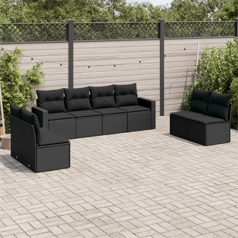 Afuera Living Contemporary 8 Piece Poly Rattan Large Sofa Set in Black