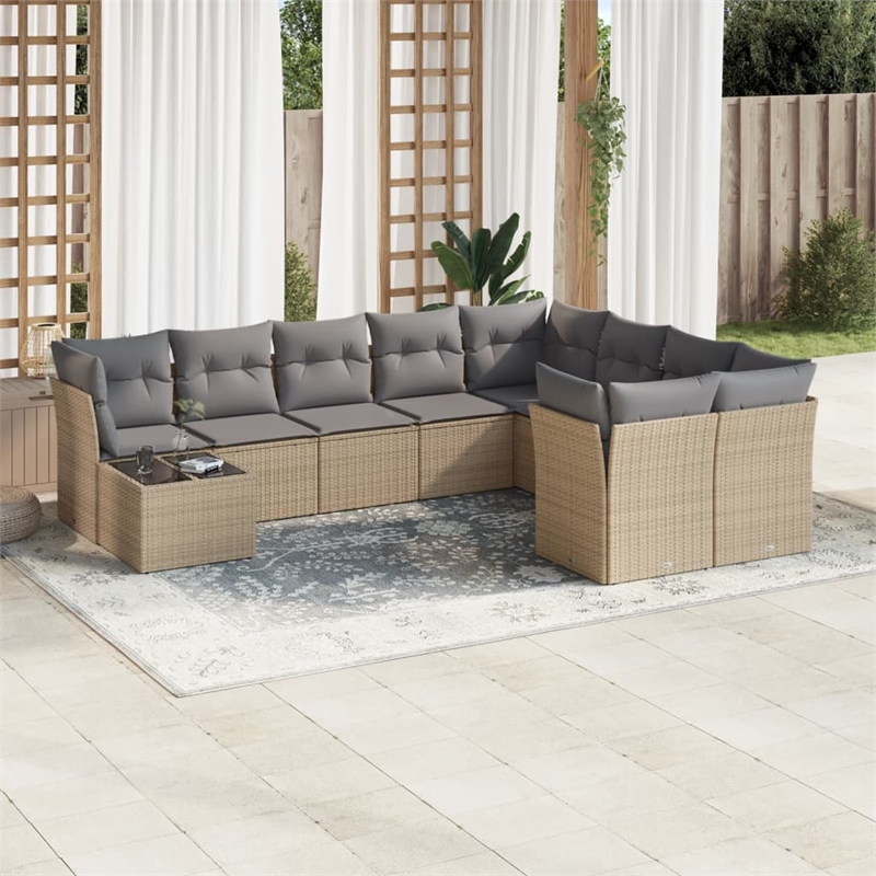 Afuera Living Contemporary 10 Piece Poly Rattan Sofa Set in Gray/Beige