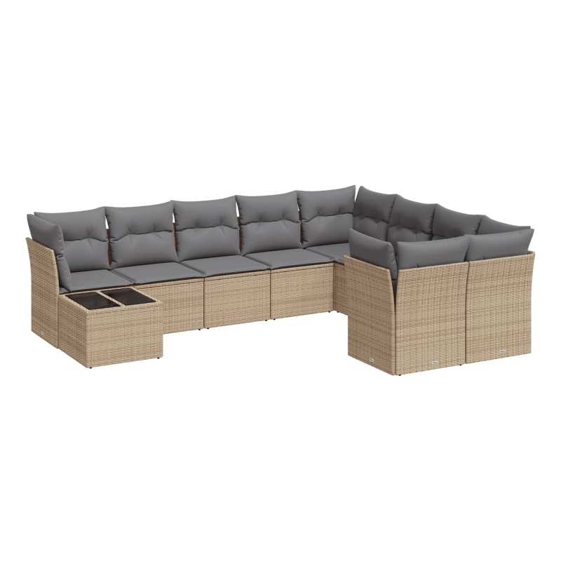 Afuera Living Contemporary 10 Piece Poly Rattan Sofa Set in Gray/Beige