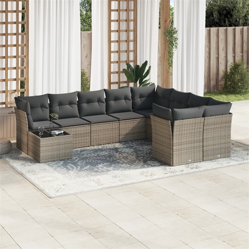 Afuera Living Contemporary 10 Piece Poly Rattan Small Sofa Set in Gray