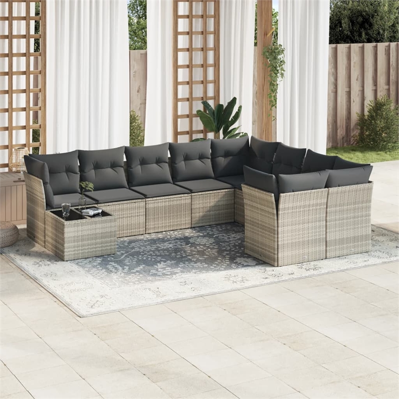 Afuera Living Contemporary 10 Piece Poly Rattan Sofa Set in Gray