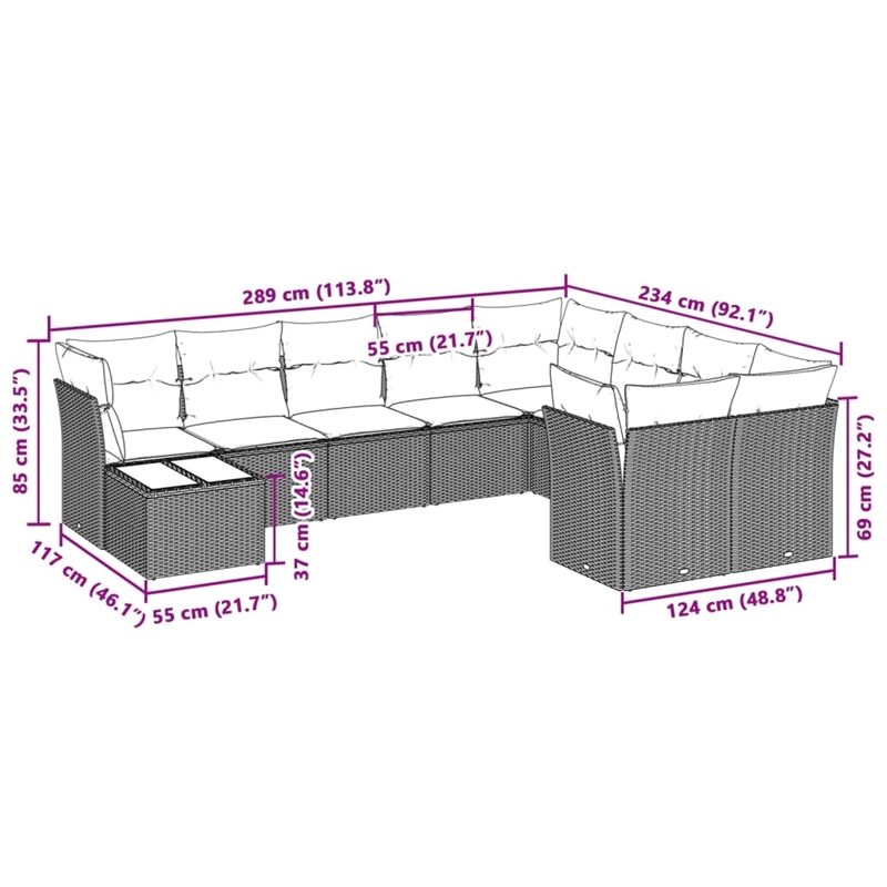 Afuera Living Contemporary 10 Piece Poly Rattan Sofa Set in Gray