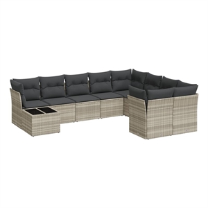 Afuera Living Contemporary 10 Piece Poly Rattan Sofa Set in Gray