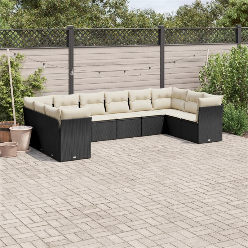 Afuera Living Contemporary 10 Piece Poly Rattan Sofa Set in Black/Cream