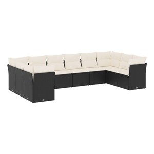 Afuera Living Contemporary 10 Piece Poly Rattan Sofa Set in Black/Cream