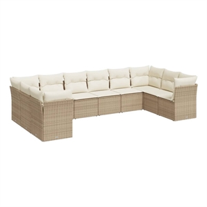 Afuera Living Contemporary 10 Piece Poly Rattan Sofa Set in Beige