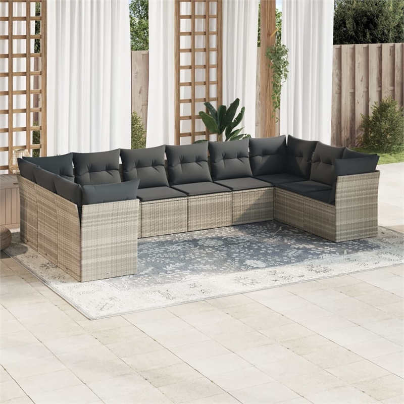 Afuera Living Contemporary Synthetic Poly Rattan 10 Piece Sofa Set in Gray