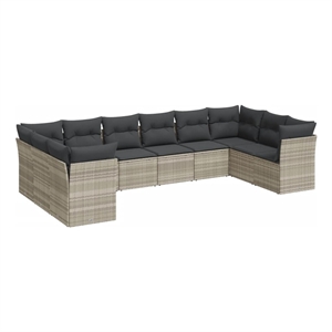 Afuera Living Contemporary Synthetic Poly Rattan 10 Piece Sofa Set in Gray
