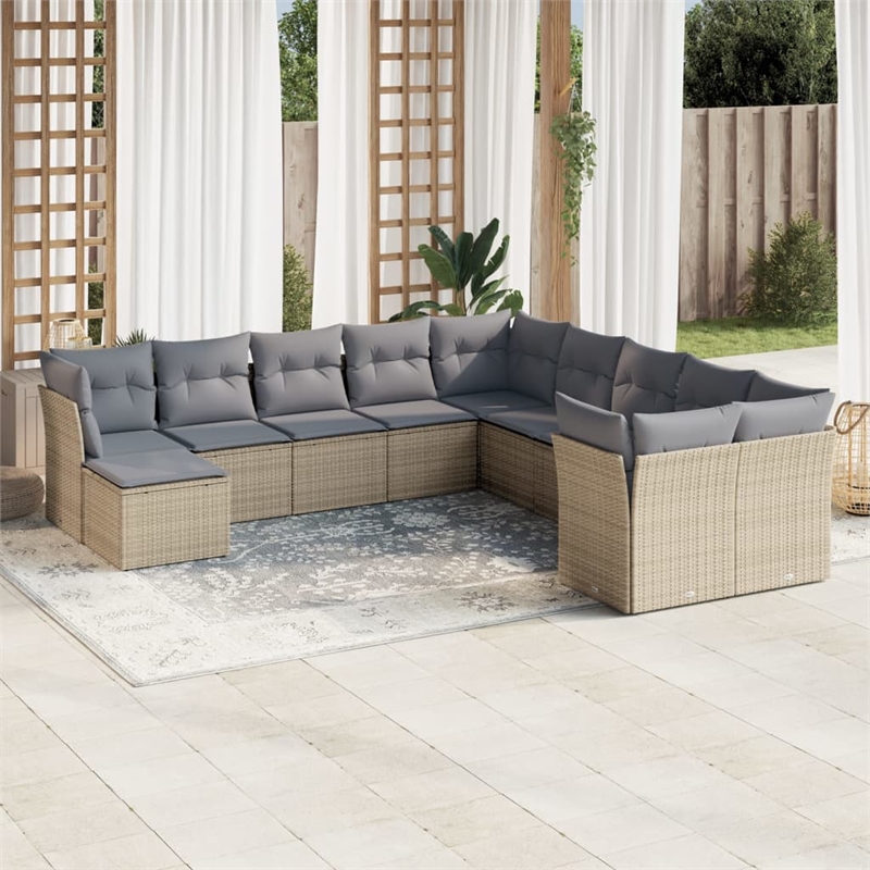 Afuera Living Contemporary 11 Piece Poly Rattan Sofa Set in Gray/Beige
