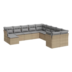 Afuera Living Contemporary 11 Piece Poly Rattan Sofa Set in Gray/Beige