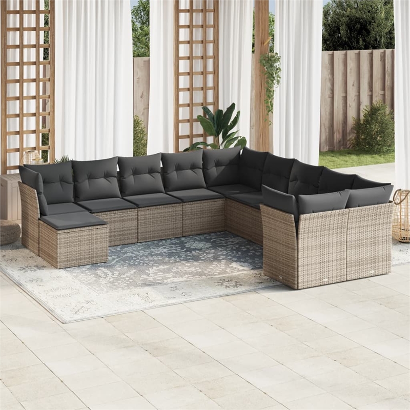Afuera Living Contemporary 11 Piece Poly Rattan Sofa Set in Gray