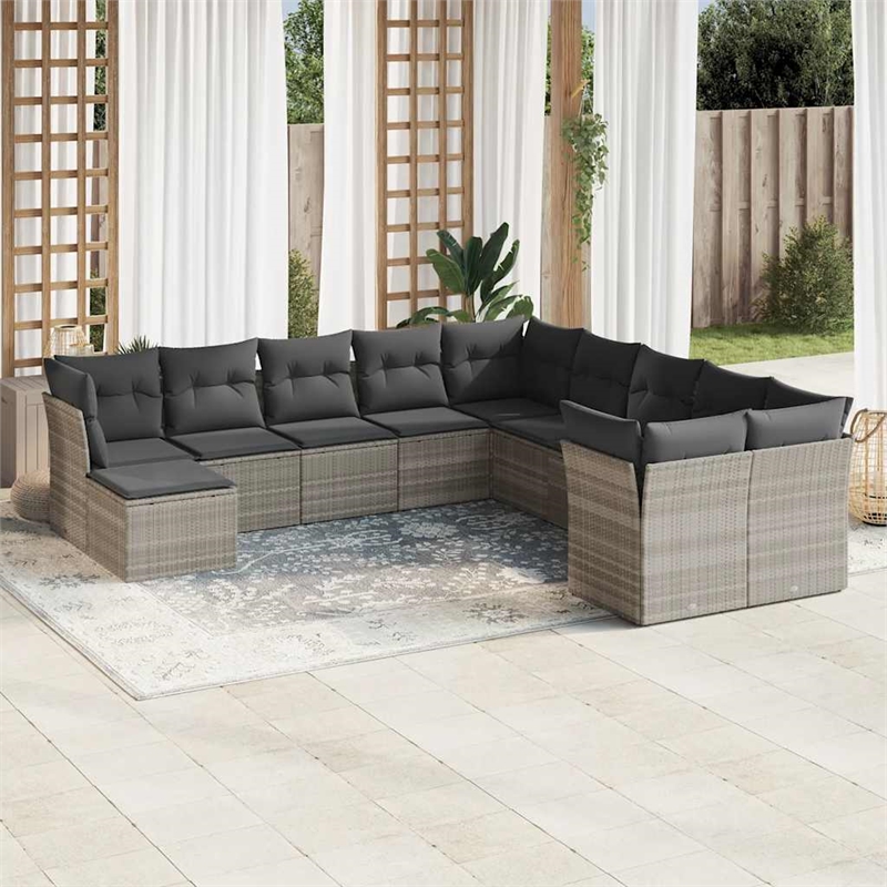 Afuera Living Contemporary 11 Piece Poly Rattan Sofa Set in Gray
