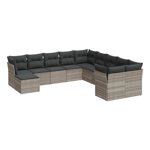 Afuera Living Contemporary 11 Piece Poly Rattan Sofa Set in Gray