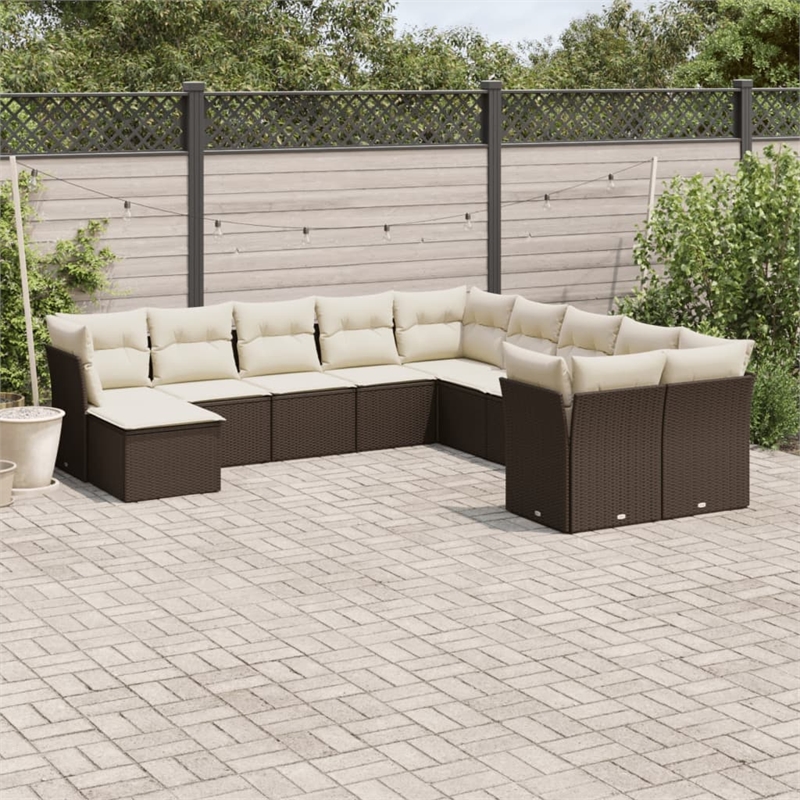Afuera Living Contemporary 11 Piece Poly Rattan Sofa Set in Brown/Cream
