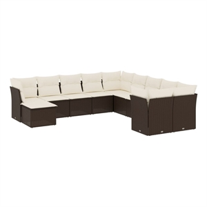 Afuera Living Contemporary 11 Piece Poly Rattan Sofa Set in Brown/Cream