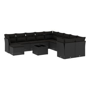 Afuera Living Contemporary Synthetic Poly Rattan 12 Piece  Sofa Set in Black