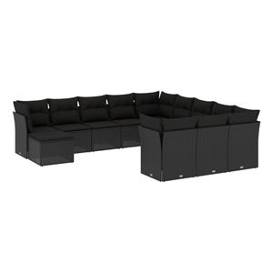 Afuera Living Contemporary Synthetic Poly Rattan 12 Piece  Sofa Set in Black
