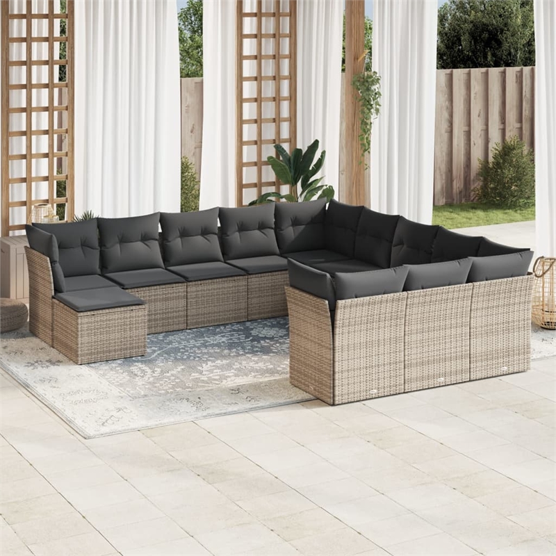 Afuera Living Contemporary 12 Piece Poly Rattan Sofa Set in Gray