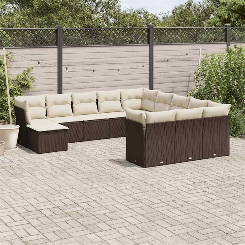 Afuera Living Synthetic Poly Rattan 12 Piece Sofa Set in Brown/Cream