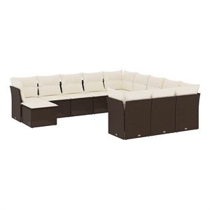 Afuera Living Synthetic Poly Rattan 12 Piece Sofa Set in Brown/Cream