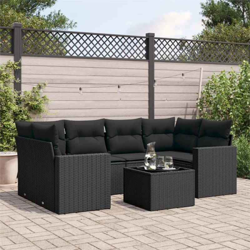 Afuera Living Contemporary Synthetic Poly Rattan  Sofa Set in Black
