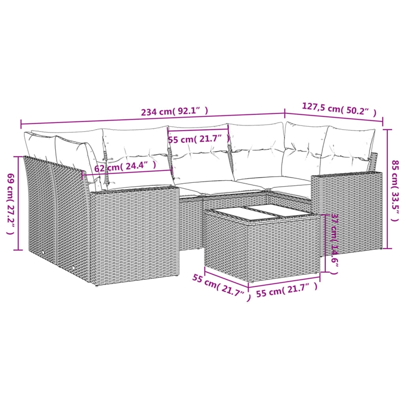 Afuera Living Contemporary Synthetic Poly Rattan  Sofa Set in Black
