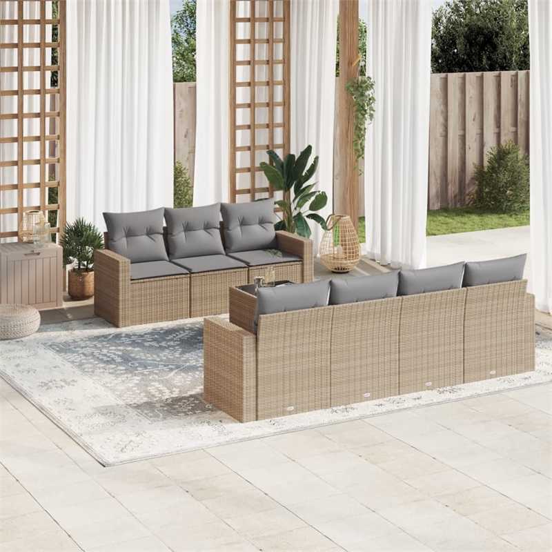 Afuera Living 8 Piece Poly Rattan Large Sofa Set in Gray/Beige