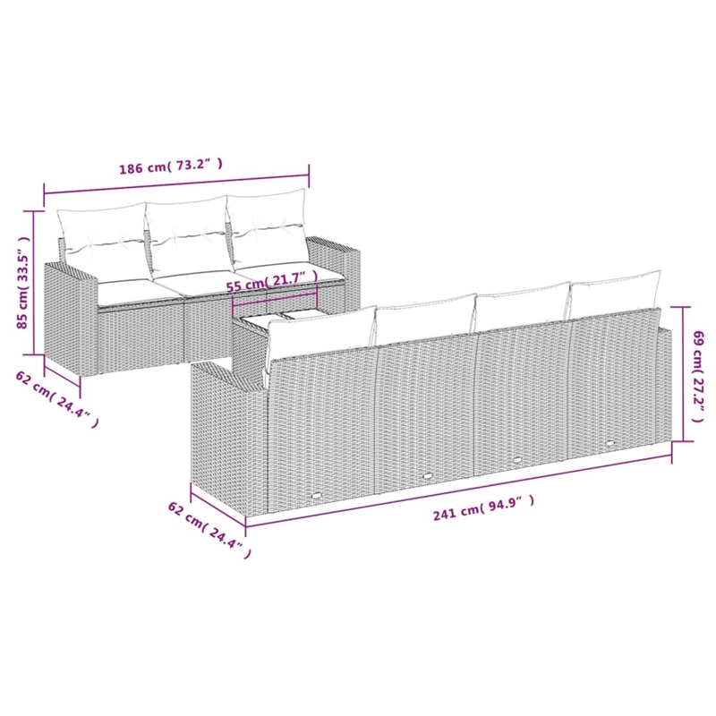 Afuera Living 8 Piece Poly Rattan Large Sofa Set in Gray/Beige