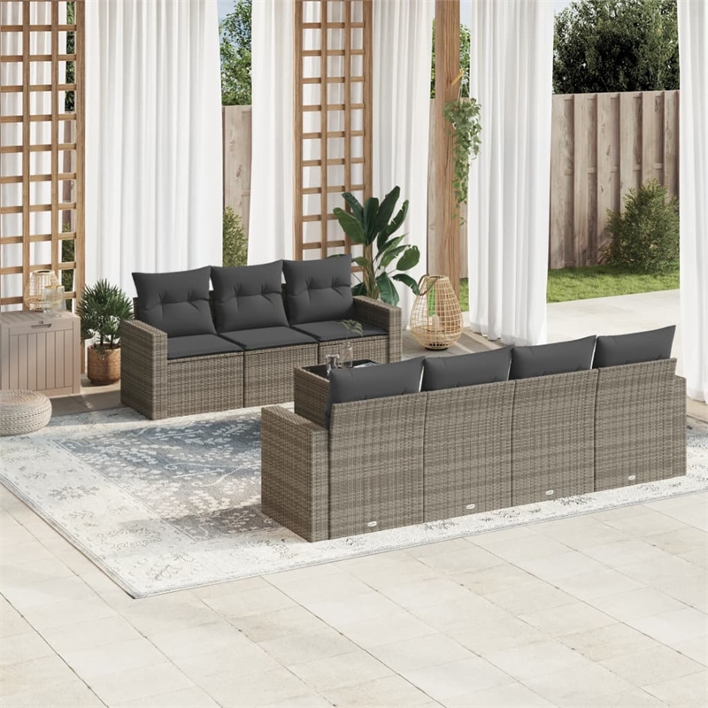 Afuera Living Contemporary 8 Piece Poly Rattan Sofa Set in Gray