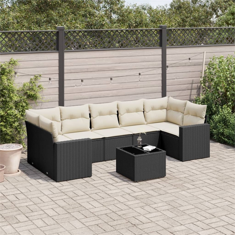 Afuera Living Contemporary Poly Rattan Sofa Set in Black/Cream