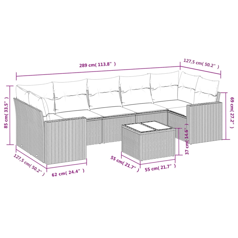 Afuera Living Contemporary Poly Rattan Sofa Set in Black/Cream
