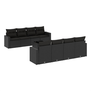 Afuera Living Contemporary 9 Piece Poly Rattan Large Sofa Set in Black
