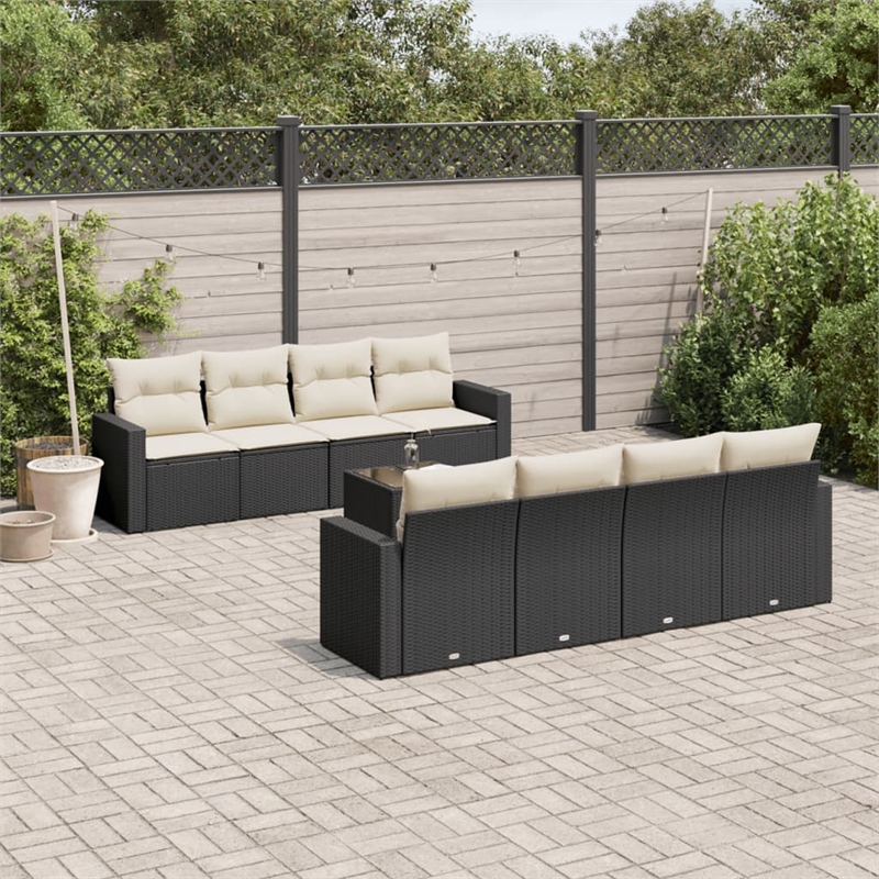 Afuera Living Contemporary 9 Piece Poly Rattan Sofa Set in Black