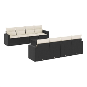 Afuera Living Contemporary 9 Piece Poly Rattan Sofa Set in Black