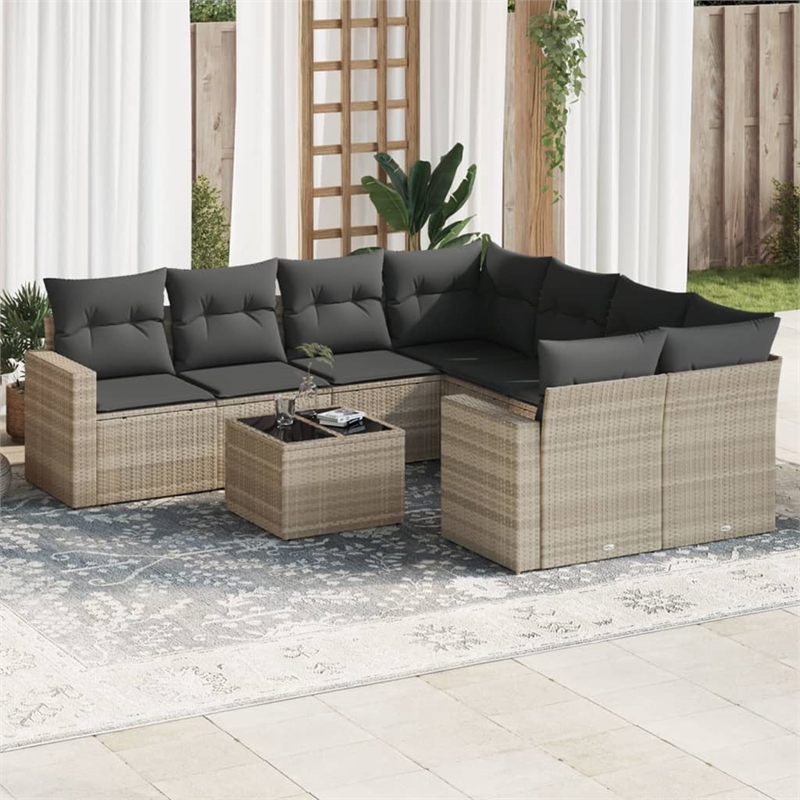 Afuera Living Contemporary 9 Piece Poly Rattan Sofa Set in Gray